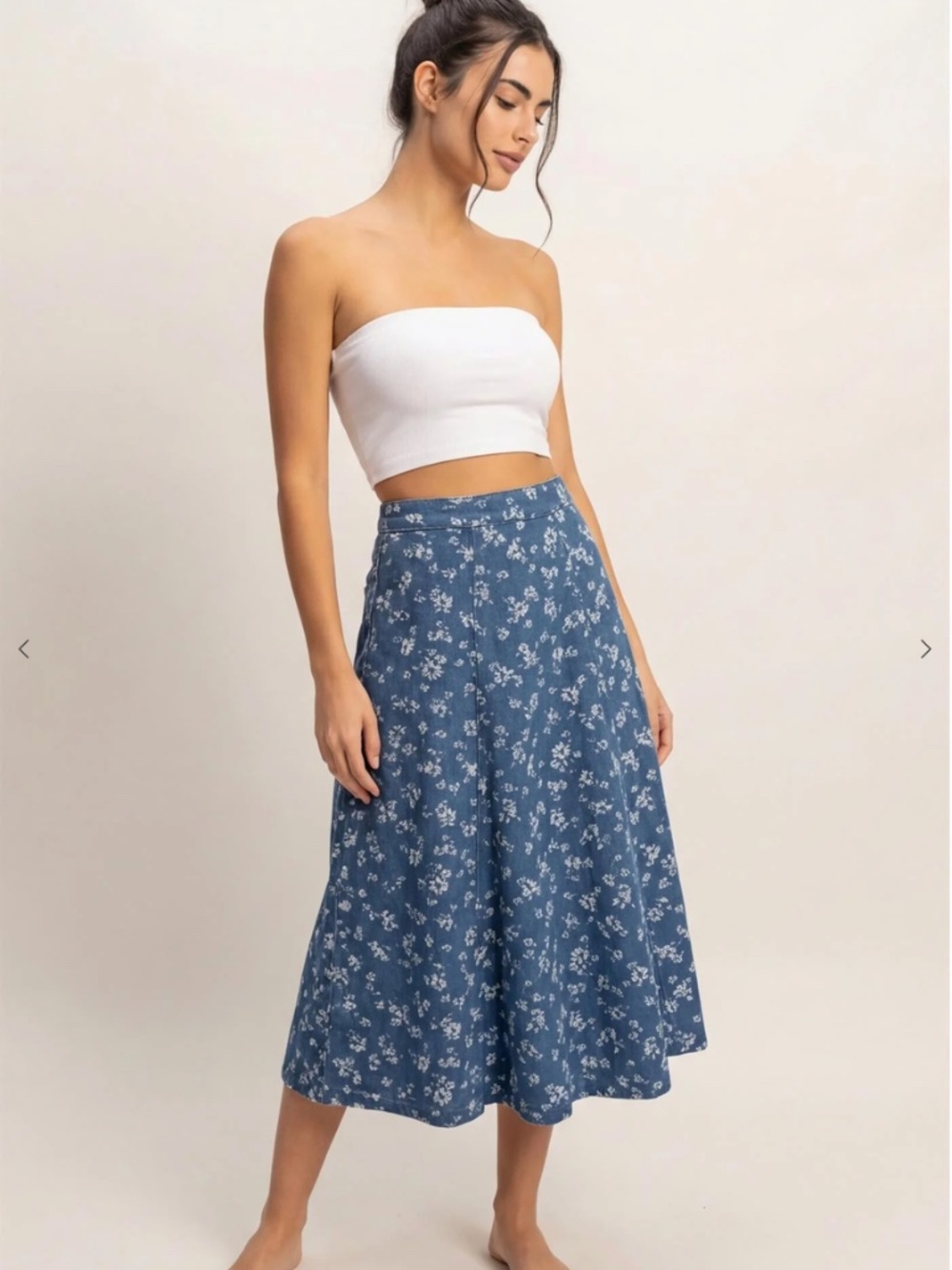 NEW HYFVE Blue Floral Cotton A-Line Midi Skirt Large - Picture 3 of 6